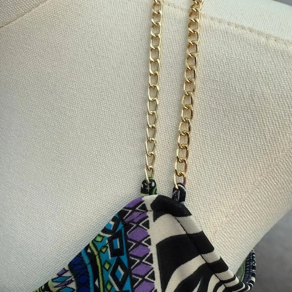Venus Gold Chain Blouse Patterned Zebra Tribal Blue Black White Purple Green - Picture 3 of 10